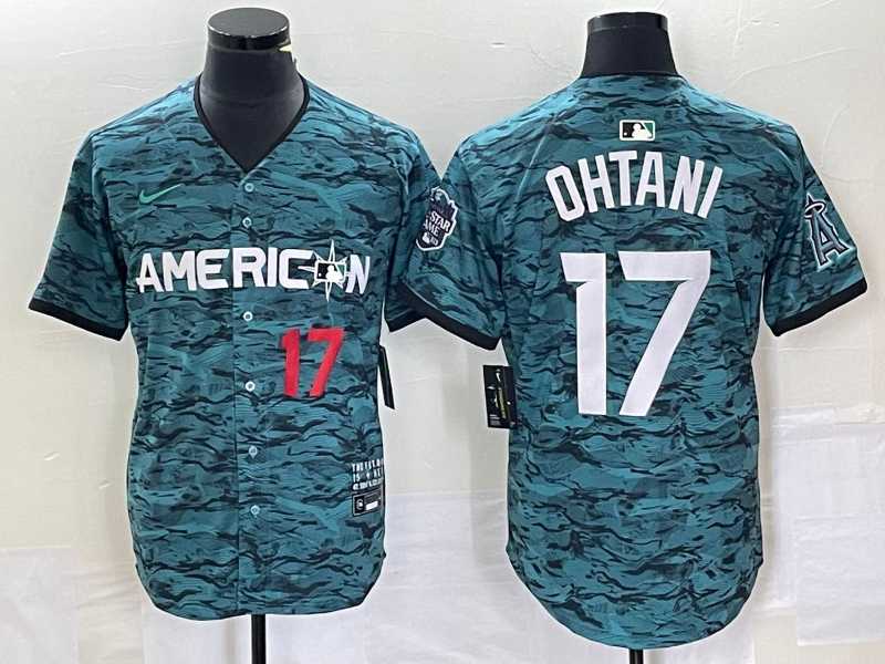 Mens Los Angeles Angels #17 Shohei Ohtani Number Teal 2023 All Star Cool Base Stitched Jersey1